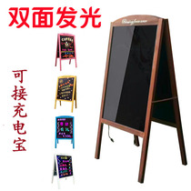 Solid Wood integrated bracket type flash hand writing double-sided display rack can be connected to power bank power supply electronic fluorescent screen