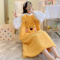 Net red pop nightgown women Spring and Autumn Winter coral velvet padded Korean cute cartoon long sleeve flannel pajamas
