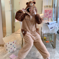 Pajamas women Spring and Autumn Winter coral velvet cute jumpsuit nightgown 2021 New padded flannel home wear