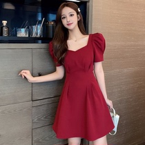 Dress 2021 new summer Korean womens dress waist thin sexy square collar bubble sleeve temperament ins skirt