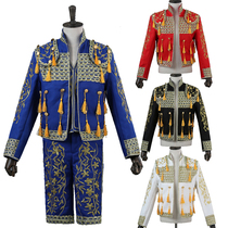 Mens Spanish bullfighter costume stage European court costume bullfighting Suit Embroidered Tassel three-piece set