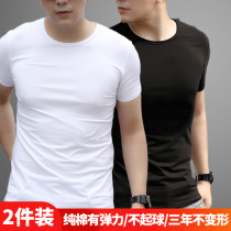 2 men short sleeve t - shirt white summer Lecca cotton tight collar in the color of the pure color of the man