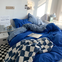 Ultra-Fire Klein Blue ~ ins Wind art minimalist Combed Cotton Bed Four Pieces Of Dormitory Bed Linen Three Sets