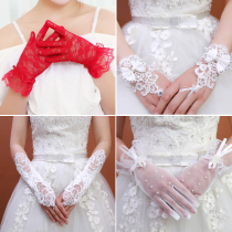 Bride gloves women's short long wedding dress lace gloves white spring autumn winter and summer red sunscreen gloves wedding