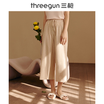  Three-shot pajamas womens Xinjiang water soft cotton 2021 summer new loose thin pants can be worn outside home wide-leg three-point pants