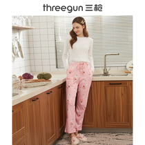 Three-gun sleeping pants female Xinjiang pure cotton spring autumn breathable loose printing soft and elastic full cotton lady home long pants thin