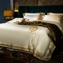 Eurostyle light and luxurious 140s genuine silk cotton embroidery with four pieces of long suede cotton gon satin silk sliding high-end wedding 1 8m bed goods