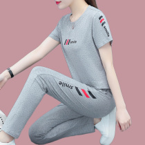 Pure Cotton Short Sleeve Long Pants Sports Casual Suit Women Summer 2022 New Fashion Loose Running Suit Two Sets Tide