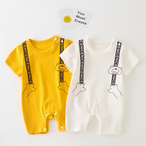 Newborn baby clothes summer thin 7 fake strap short sleeve jumpsuit 5 months baby cotton coat 1 year old 0