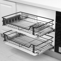 Natong kitchen cabinet pull basket 304 stainless steel double buffer drawer type kitchen cabinet seasoning basket holder dishes bowl basket