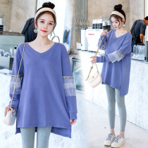 Pregnant woman Spring loaded long sleeve blouse T-shirt V collar in long style suit Fashion style 2022 new temperament one-piece dress spring
