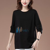 Mothers cotton long sleeve T-shirt spring and autumn coat middle-aged and elderly womens fattened plus size foreign small shirt autumn clothes