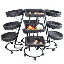 Supermarket display basket imitation fruit basket rattan vegetable display basket multi-layer mobile three-layer fruit and vegetable rack car