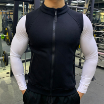 Autumn and winter fitness jacket men plus velvet thick warm vest running sports training clothes personal trainer uniforms