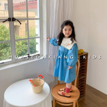 South Korean childrens clothing 2022 spring dress girl navy collar cute princess dress foreign air children embroidered lantern sleeves dress