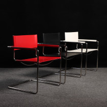 Gentleman Armchair Dining Chair Nordic Medieval Stainless Steel Designer Saddle Leather Chair Minimalist Casual Meeting Chair