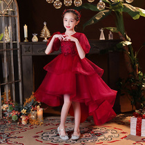 Girl red catwalk dress flower girl puffy gauze childrens birthday princess dress little girl high-end piano performance clothes