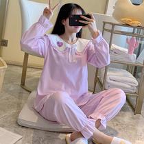 Pajamas female spring and autumn long sleeve trousers cotton thin two-piece set female cute student princess style large size home clothes