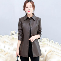 2021 autumn and winter New Haining leather leather clothing women long slim slim large size leather windbreaker fashion coat