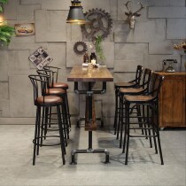 American industrial solid wood bar table against the wall high foot table simple coffee milk tea shop bar table and chair