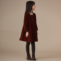 Hateeth Boy Clothing Spring New Pint Girl Child Parent-child Round Collar Crushed Lace Pure Cotton Light Core Suede Plus Suede Dress