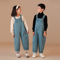 Hateeth Boy Clothing Summer New Pint Children Parent-child Art 100 Lap Pure Cotton Long Pants Baby Big Fart Denim Back Belt Pants