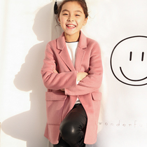 Childrens double-sided cashmere coat 2018 autumn and winter girl medium long woolen trench coat