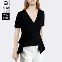 Bingo Clothing House Womens Dress 2022 New Blouse Women Big Code Summer New V Collar Fat Mm Veil hide Meat Tide
