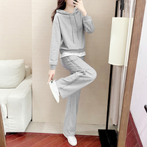 Sports Suit Women Spring Autumn 2022 Tide Cards Loose Fashion Broadlegged Pants Foreign Air Weight Reduction Wear and leisure Two sets
