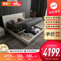 Xilinmen flagship store Storage leather headboard Imported cowhide double wedding bed Wooden modern simple Motis