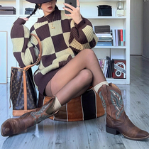 Net Red Western Boots Woman 2021 Winter new retro Long boot High cylinder embroidered cowboy boots Slim Rider Boots Woman Tide