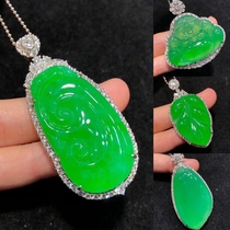 Myanmar natural jade 18K gold diamond inlaid with ice Yang green Ruyi Buddha male Jade leaf Fu Melon jade pendant