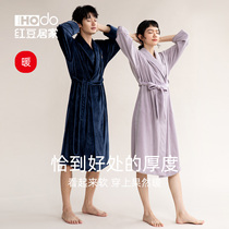 Couple sleeping robes (antistatic) red bean island suede bathrobe home for mens autumn and winter thickened coral suede pyjamas