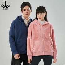 Autumn and winter polar fleece jacket men and women hoodie double-sided fleece top coral fleece thickened zipper fleece loose