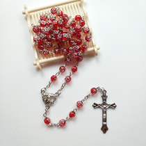  Factory direct sales Christian jewelry red rose rosary necklace Unisex cross Wu Rui rosary necklace