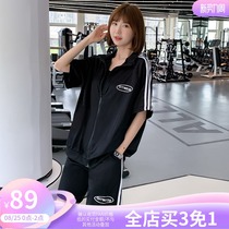  Sports suit Couples striped color matching two-piece suit for men and women summer thin shorts short-sleeved running leisure suit