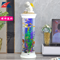 Goldfish tank cylindrical European eco-flowing water Mini small and medium-sized Landing home living room lazy people dont change aquarium