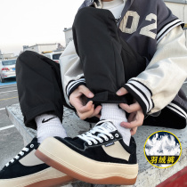 Down pants mens winter minus 40 degrees plus velvet thick cotton pants American tide brand warm foot pants outer wear