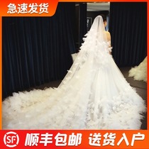 2021 new double-layer bride main wedding veil advanced super long tail champagne color wedding headdress super fairy forest department
