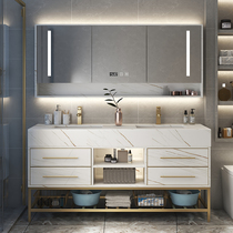 Double basin bathroom cabinet floor-standing rock board all-in-body sink sink washbasin cabinet combination toilet wash table mirror cabinet