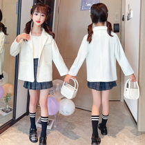 Korean girls autumn and winter 2021 new childrens clothing Net red suit foreign style medium big boy beige white suit jacket