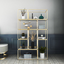 Nordic wrought iron bookshelf floor against wall office living room light luxury shelf multi-layer partition metal display shelf