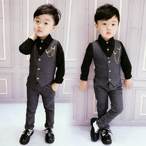Flower girl dress boy suit British vest three-piece set 2021 new autumn dress handsome childrens catwalk show