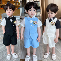 Boy dress Summer foreign style childrens suit British vest suit Summer boy performance suit Flower girl small suit handsome