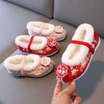 Hanfu shoes girls embroidered shoes old Beijing childrens cloth shoes plus velvet Chinese style National ancient style ancient costume handmade cotton shoes