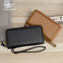 ERG Amari mens wallet long zipped leather handbag Bull Leather Card Bag Hand Grip of the Foreskin Clip