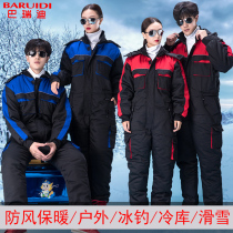 Cold storage overalls suit suit cotton-padded clothing cold-proof clothing outdoor ski clothes frozen storage ice fishing winter cotton-padded overalls