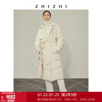 ZHIZHI Zhizhi silk windbreaker down jacket women's middle school long 2021 winter new design feeling black