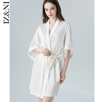 IIZZINI 2021 dressing gown women spring and summer ice silk thin style simple white lace loose home clothing bathrobe robe morning robe