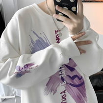 ins fashion sweater mens spring and autumn round neck oversize large size fashion jacket Hip-hop street casual top